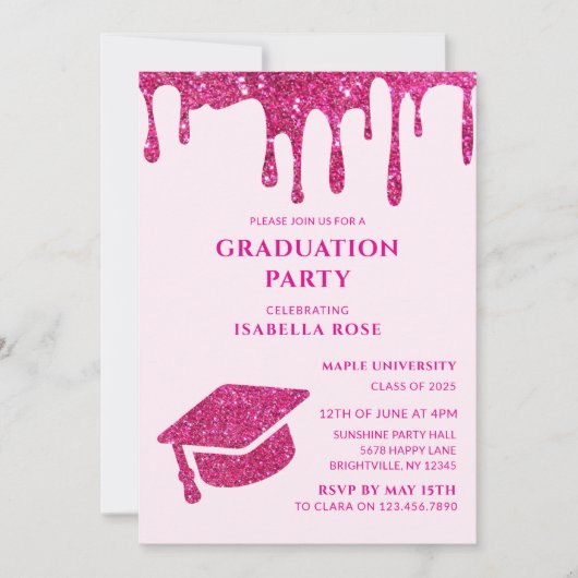 Elegant Chic Ze deed het hete roze Graduation Part Kaart (Voorkant)
