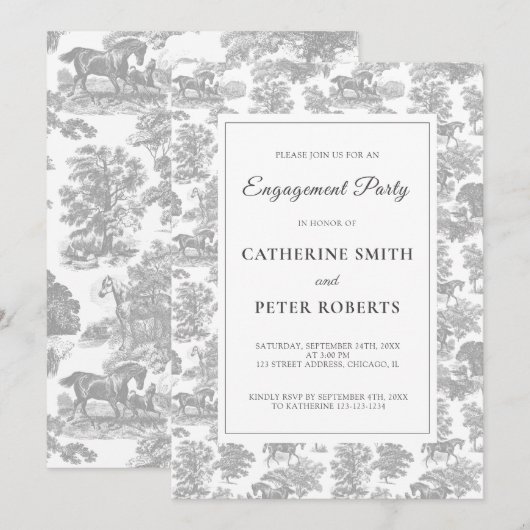 Elegant  Chic Zilver Grijs Paard Toile Kaart (Voorkant / Achterkant)