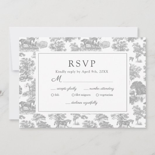 Elegant Chic Zilver Grijs Paard Toile Save The Date (Voorkant)