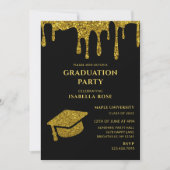 Elegant Chic Zwart en Goud 2025 Afstudeerfeest Kaart (Voorkant)