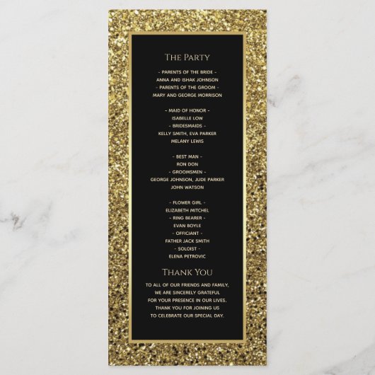 Elegant Chic Zwart en Goud Trouwprogramma Programmakaart (Achterkant)