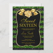 Elegant Chic Zwart Groen Glitter Roos Sweet 16 Kaart (Voorkant)