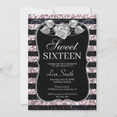 Elegant Chic Zwart Roze Glitter Roos Sweet 16 Kaart (Voorkant)