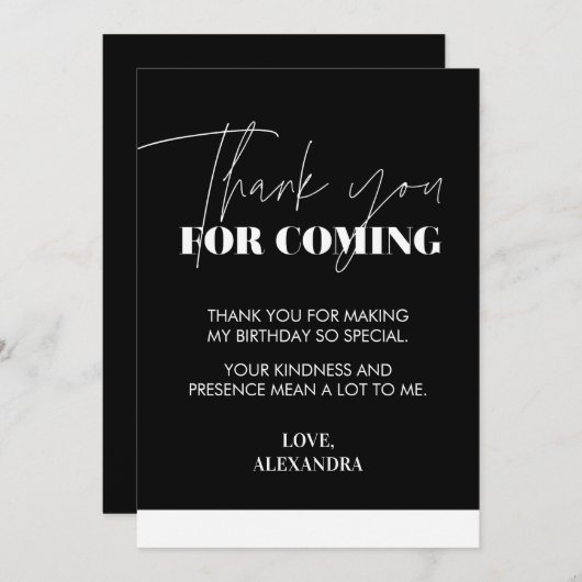 Elegant Chic Zwart Wit Bedankkaart (Voorkant / Achterkant)