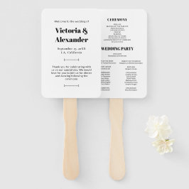 Elegant Chic Zwart & Wit Eenvoudig Trouwprogramma Handwaaier