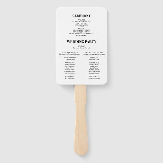 Elegant Chic Zwart & Wit Eenvoudig Trouwprogramma Handwaaier (Achterkant)