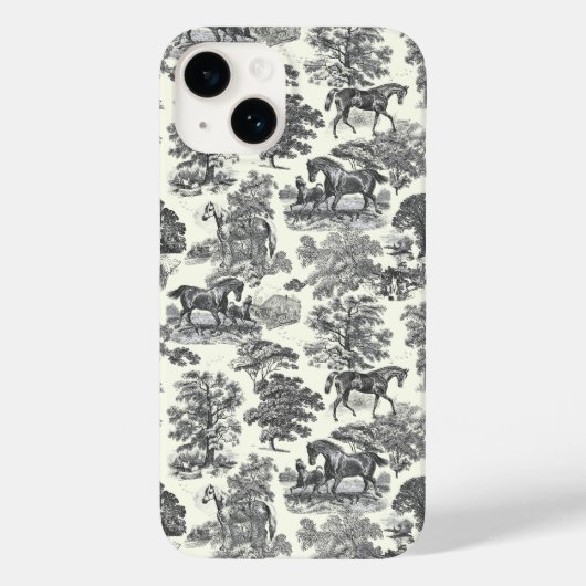 Elegant Chic Zwart Wit Paard Toile Case-Mate iPhone Case (Achterkant)