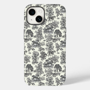 Elegant Chic Zwart Wit Paard Toile iPhone 14 Hoesje