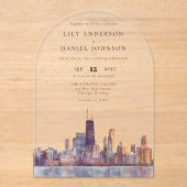 Elegant Chicago Skyline Watercolor Wedding Arch Acryl Uitnodigingen (Voorkant)