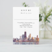 Elegant Chicago Skyline Watercolor Wedding RSVP Kaartje (Staand voorkant)
