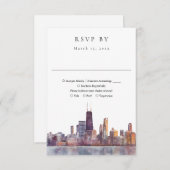 Elegant Chicago Skyline Watercolor Wedding RSVP Kaartje (Voorkant / Achterkant)