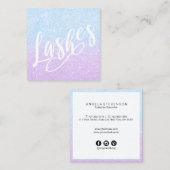 Elegant chick aqua & violet glitter lashin vierkante visitekaartje (Voorkant / Achterkant)