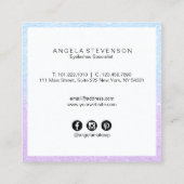 Elegant chick aqua & violet glitter lashin vierkante visitekaartje (Achterkant)