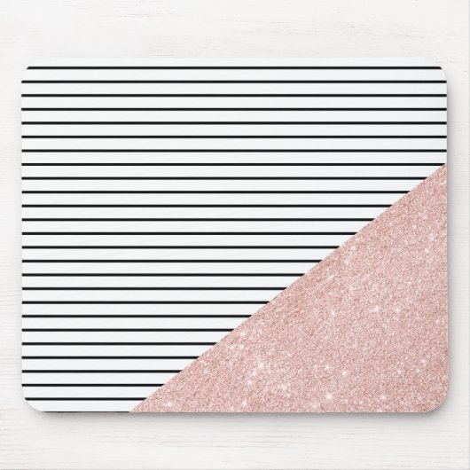 Elegant chick black strepen en roos goudglitter muismat (Voorkant)