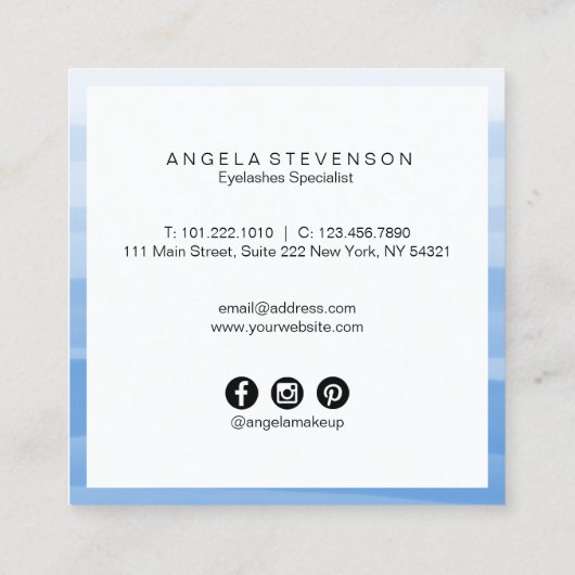 Elegant chick blue waterverf penseeldruppels vastg vierkante visitekaartje (Achterkant)