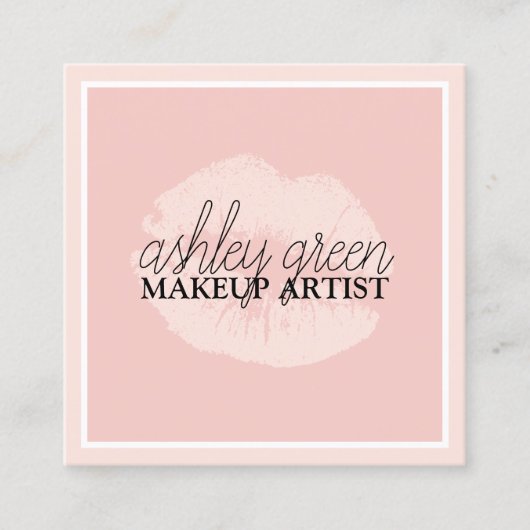 Elegant chick blush roze lippen lijst make-up kuns vierkante visitekaartje (Voorkant)