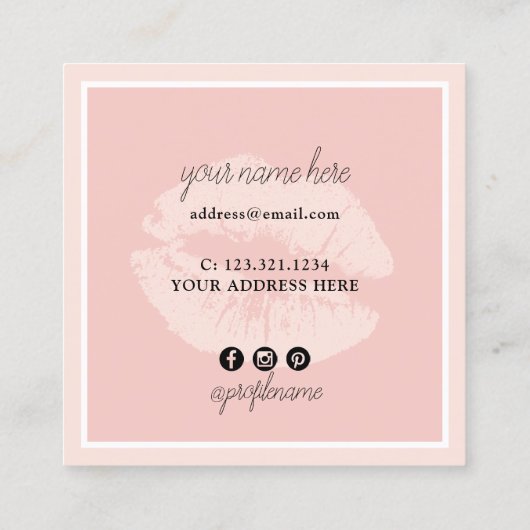 Elegant chick blush roze lippen lijst make-up kuns vierkante visitekaartje (Achterkant)