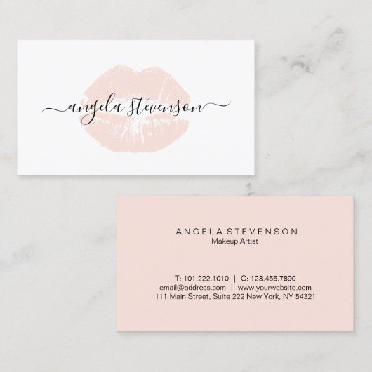 Elegant chick blush roze lippen logo make-up kunst visitekaartje (Voorkant / Achterkant)