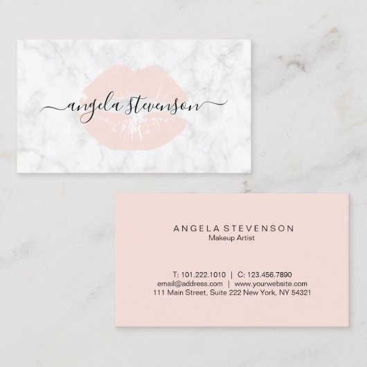 Elegant chick blush roze lippen marmer make-up kun visitekaartje (Voorkant / Achterkant)