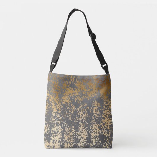 elegant chick faux goud en grijze penseelstreken crossbody tas (Achterkant)