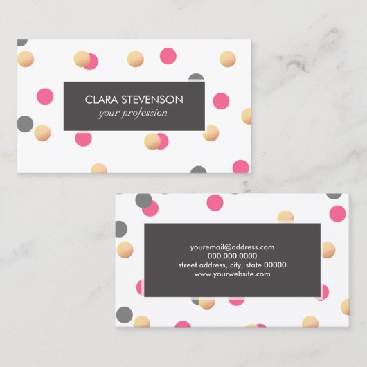 elegant chick faux gouden grijze roze confetti sti visitekaartje (Voorkant / Achterkant)