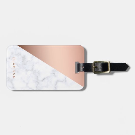 Elegant chick geometrisch wit marmer roos goud bagagelabel (Voorkant horizontaal)