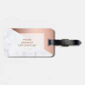 Elegant chick geometrisch wit marmer roos goud bagagelabel (Achterkant horizontaal)