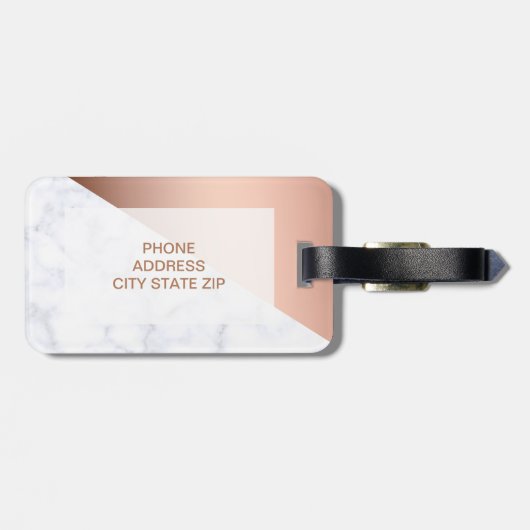 Elegant chick geometrisch wit marmer roos goud bagagelabel (Achterkant horizontaal)