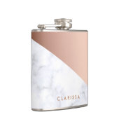 Elegant chick geometrisch wit marmer roos goud heupfles (Rechts)