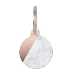 Elegant chick geometrisch wit marmer roos goud huisdierpenning