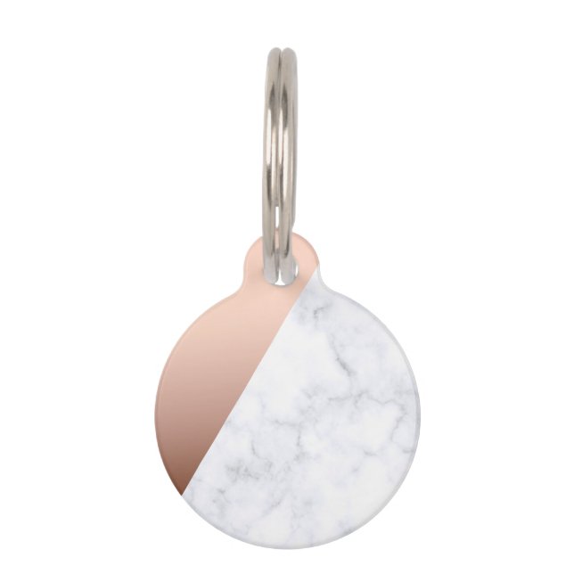 Elegant chick geometrisch wit marmer roos goud huisdierpenning (Voorkant)