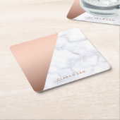 Elegant chick geometrisch wit marmer roos goud kartonnen onderzetters (Schuin)