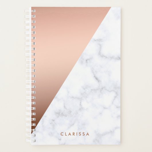 elegant chick geometrisch wit marmer roos goud planner (Voorkant)