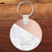 Elegant chick geometrisch wit marmer roos goud sleutelhanger (Voorkant)