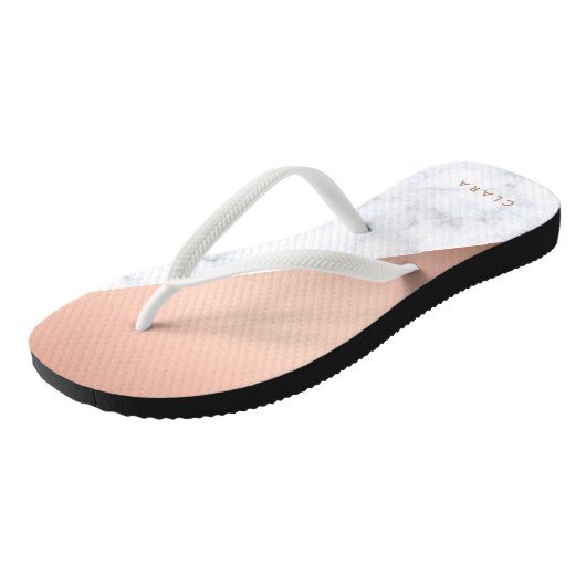 Elegant chick geometrisch wit marmer roos goud teenslippers (Schuin)