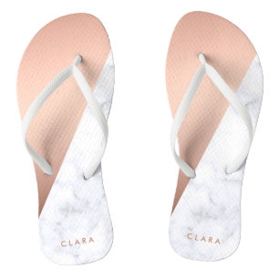 Elegant chick geometrisch wit marmer roos goud teenslippers