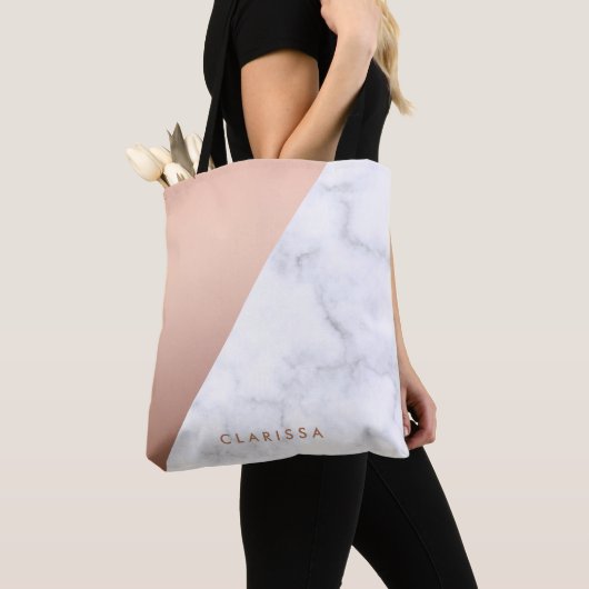 Elegant chick geometrisch wit marmer roos goud tote bag (Dichtbij)