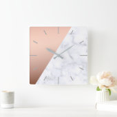 Elegant chick geometrisch wit marmer roos goud vierkante klok (Huis)