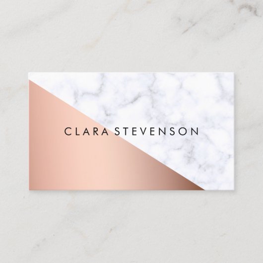 Elegant chick geometrisch wit marmer roos goud visitekaartje (Voorkant)