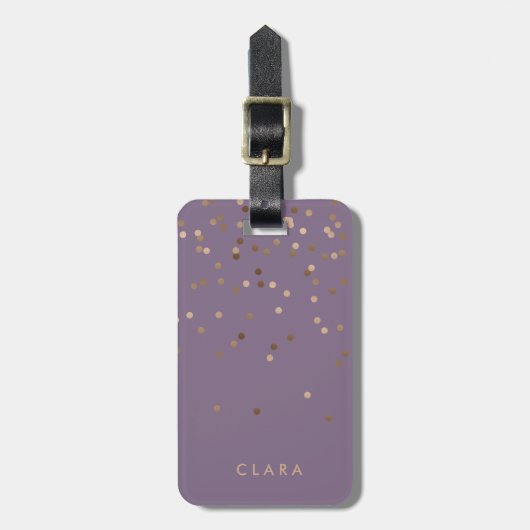 elegant chick glam roos gold confetti stippen viol bagagelabel (Voorkant verticaal)