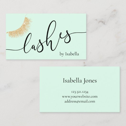 Elegant chick Gold glitter mint green lashat Visitekaartje (Voorkant / Achterkant)