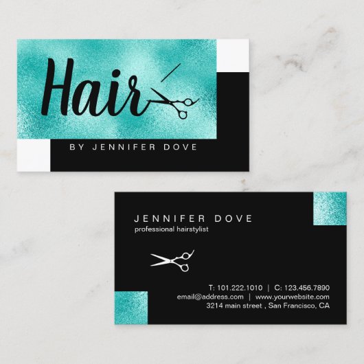 Elegant chick munt blue scissers haarstylist visitekaartje (Voorkant / Achterkant)