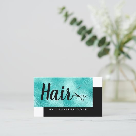 Elegant chick munt blue scissers haarstylist visitekaartje (Staand voorkant)