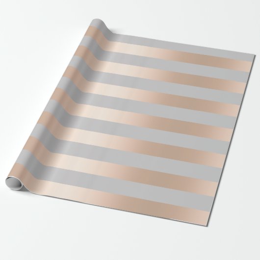Elegant Chick Roos Gold & Grey Stripe Cadeaupapier (Uitgerold)