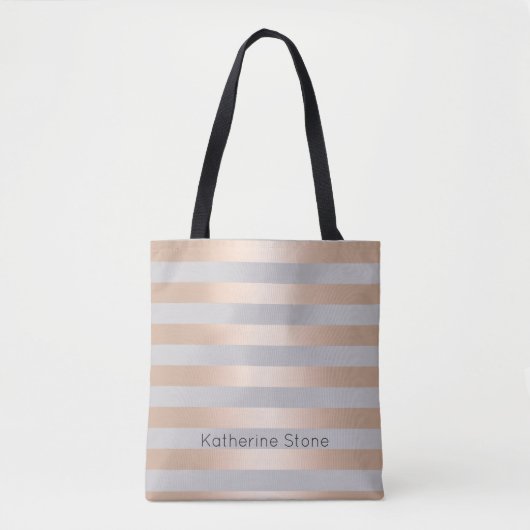 Elegant Chick Roos Gold & Grey Stripe Tote Bag (Voorkant)