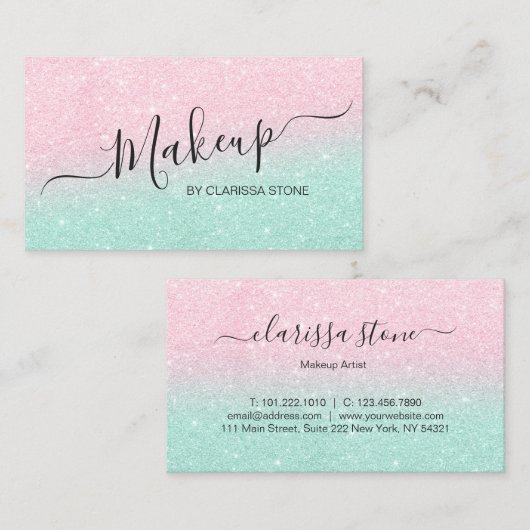 Elegant chick roos gold mint glitter make-up artie visitekaartje (Voorkant / Achterkant)