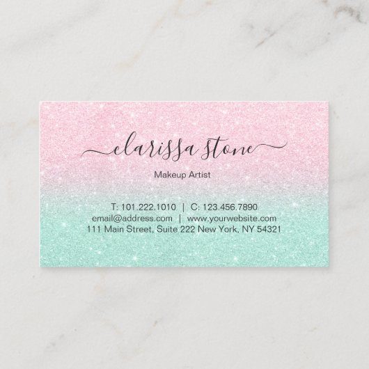 Elegant chick roos gold mint glitter make-up artie visitekaartje (Achterkant)