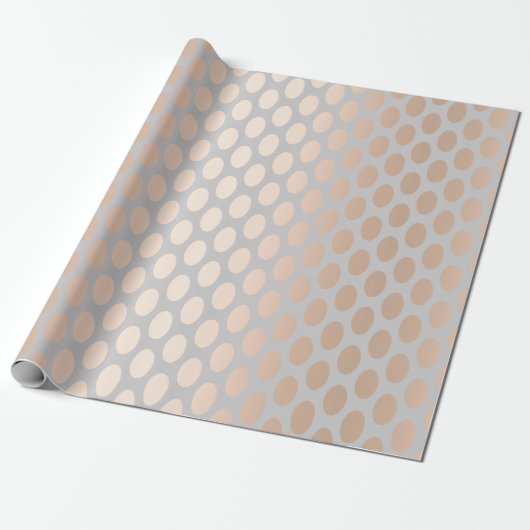Elegant Chick Roos Gold Polka Dots Pattern Grey Cadeaupapier (Uitgerold)