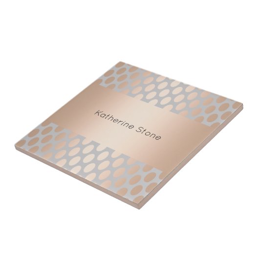 Elegant Chick Roos Gold Polka Dots Pattern Grey Tegeltje (Zijkant)