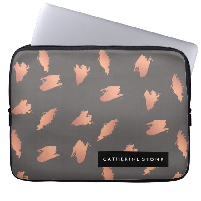 Elegant chick roos goud abstract borstelpatroon laptop sleeve (Voorkant)